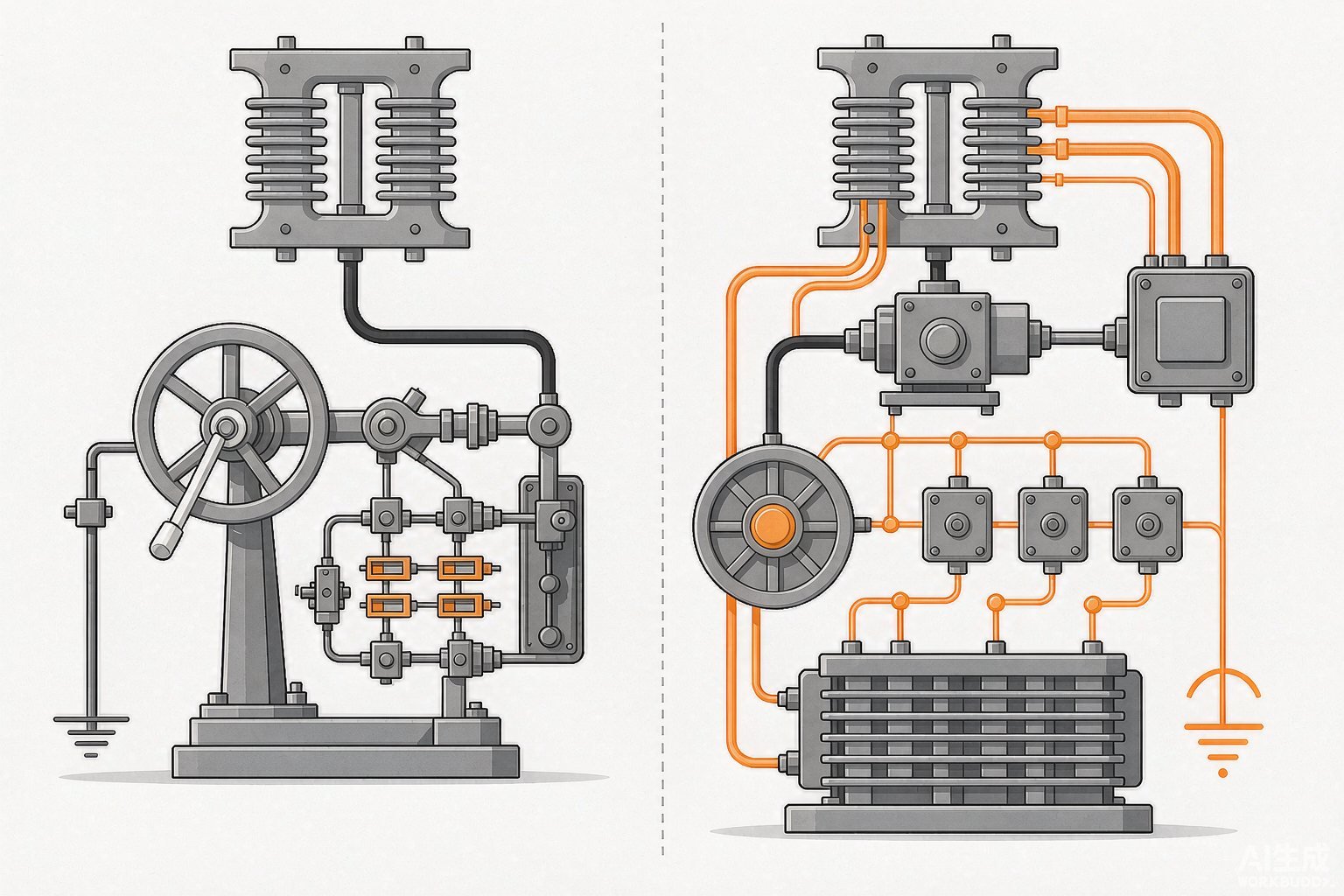 Diagram comparing an on-load tap changer with an off-circuit tap changer, showing de-energised versus live tap selection on the HV winding