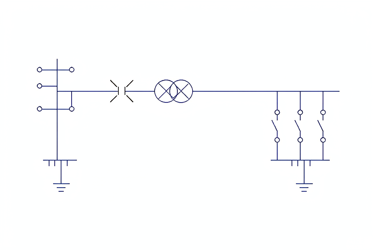 Single line diagram of a 110/33 kV substation with YNd11 power transformer showing earthed HV neutral and delta LV winding